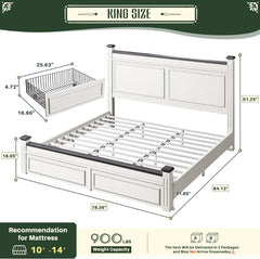 Snhomee Bed Frame with 51.25" H Headboard and Storage Drawers, Modern Bed Frame with Storage ,NO Noise, No Box Spring Needed, White