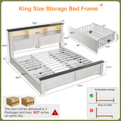 Snhomee Platform Storage Bed Frame with 4 Drawers & LED Charging Headb ...