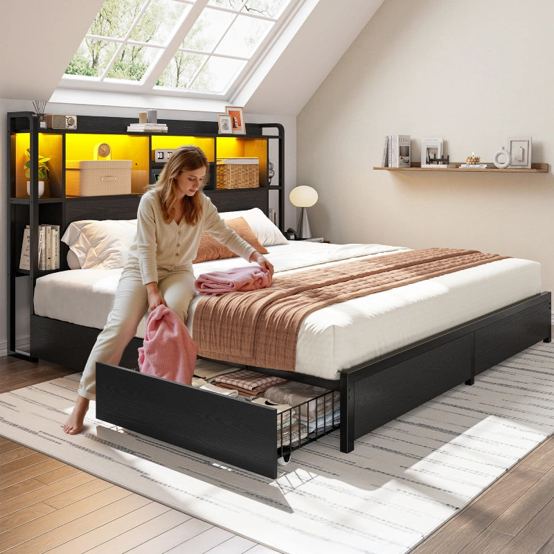 Bedside lamp light display, large-capacity drawers under the bed for storing clothes