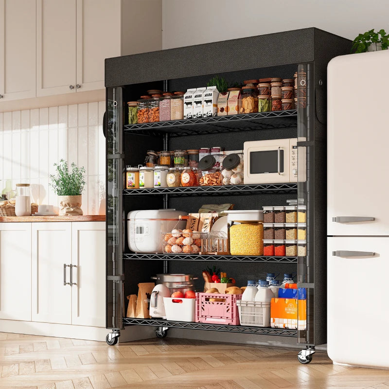 Snhomee 72.8" H Wire Storage Shelves with Cover & Wheels, Easy Assembly, Adjustable Metal Shelf Rack for Kitchen, Pantry, Garage