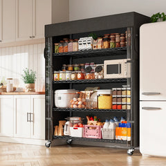 Snhomee 72.8" H Wire Storage Shelves with Cover & Wheels, Easy Assembly, Adjustable Metal Shelf Rack for Kitchen, Pantry, Garage