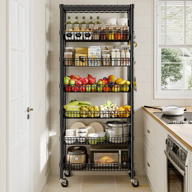 Snhomee heavy Duty 7-Tier Adjustable Wire Shelving Unit with Lockable Wheels, 72" H Metal Storage Rack for Pantry, Kitchen, Laundry & Garage