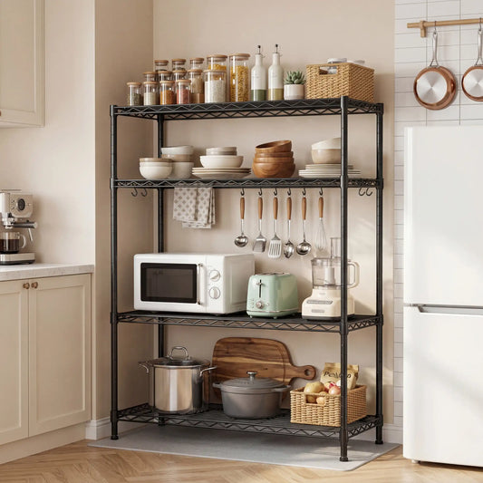 Snhomee Heavy Duty 4 Tier Adjustable Black Steel Wire Storage Shelves, Multipurpose Utility Metal Organizer Rack 35.6"W×16"D×54"H for Garage, Laundry, Bathroom, Kitchen, Pantry & Closet Storage 2268