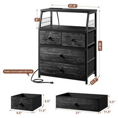 Snhomee LED Nightstand with Charging Station, 4 Fabric Drawers, USB Ports & Power Outlets for Bedroom, Living Room