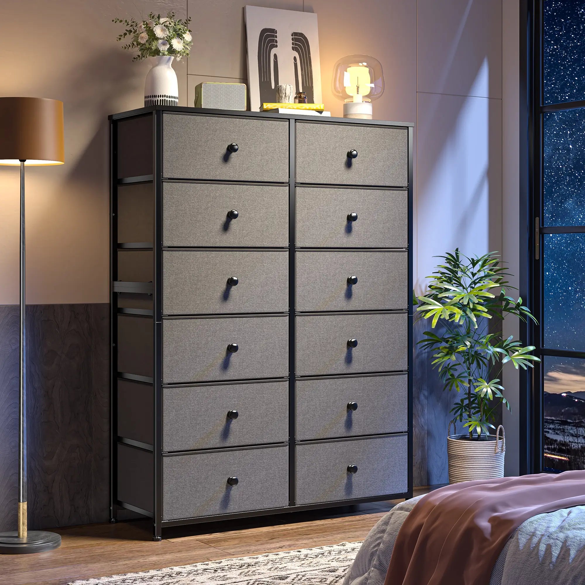 Snhomee Dresser for Bedroom with 12 Drawers, Large Storage Organizer Chest, Large Fabric Dressers & Chest of Drawers with Sturdy Metal Frame, Wood Top, Closet, Entryway, Hallway