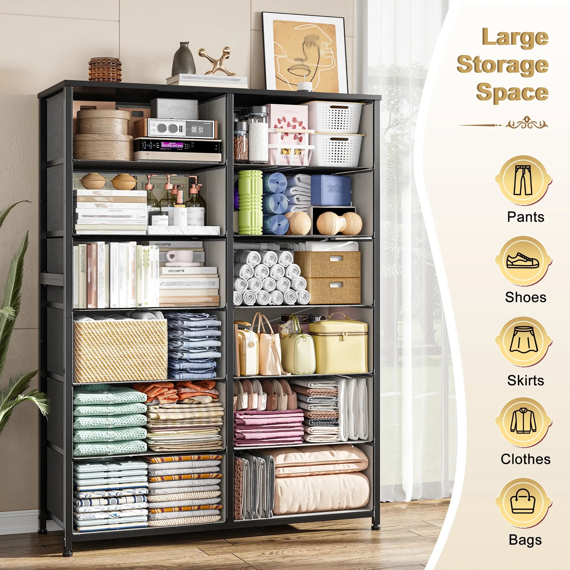 Snhomee Dresser for Bedroom with 12 Drawers, Large Storage Organizer Chest, Large Fabric Dressers & Chest of Drawers with Sturdy Metal Frame, Wood Top, Closet, Entryway, Hallway