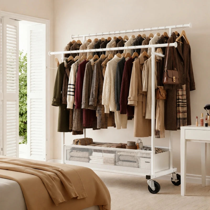 Designed for everyday organization, this clothes rack for bedroom and walk-in closet keeps frequently worn clothing visible and within easy reach.