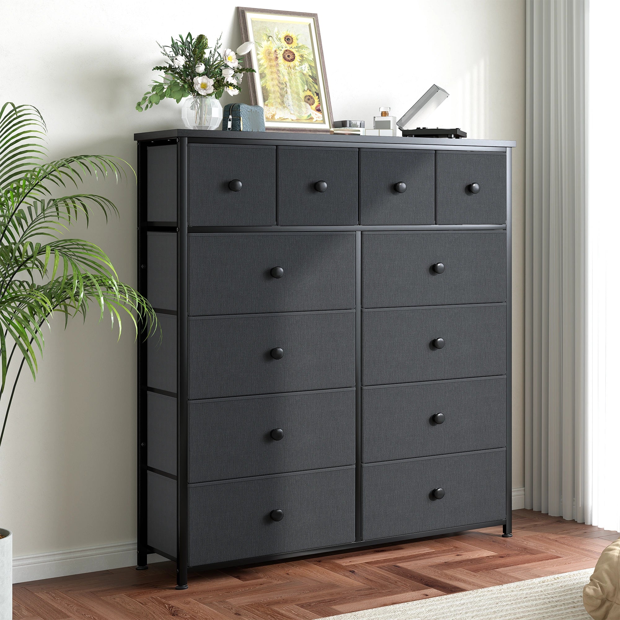 Snhomee 12-Drawer Tall Dresser for Bedroom  - Fabric & Metal Storage Organizer with Wood Top, Anti-Tip Design, Space-Saving, Closet, Entryway, Dorm Furniture, Back to school