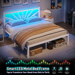 Snhomee LED Metal Platform Bed Frame with Storage Space, 882Lbs & Quiet Support, No Box Spring Needed