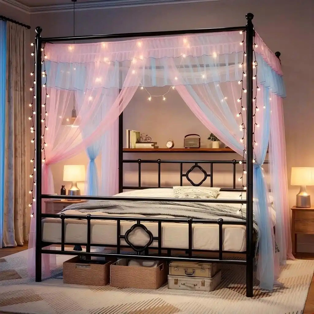 Dalovy Hemelbed muggennethouder vier hoekbed, roestvrij staal ijzeren kunst bedoverkapping baldakijn muggennet frame, bedoverkapping, frame voor twin/vol/queen/California King/Kingsize bed, 1,2 x 2 m bed Dalovy Hemelbed muggennethouder vier hoekbed, roestvrij staal ijzeren kunst bedoverkapping baldakijn muggennet frame, bedoverkapping, frame voor twin/vol/queen/California King/Kingsize bed, 1,2 x 2 m bed