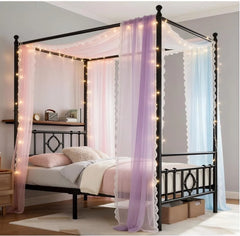 Snhomee Metal Bed Frame with Storage Headboard, Dual Purpose Bed Frame with 4 Removable Posts, 880 Lbs Canopy Bed Frame & Quiet Support, No Box Spring Needed