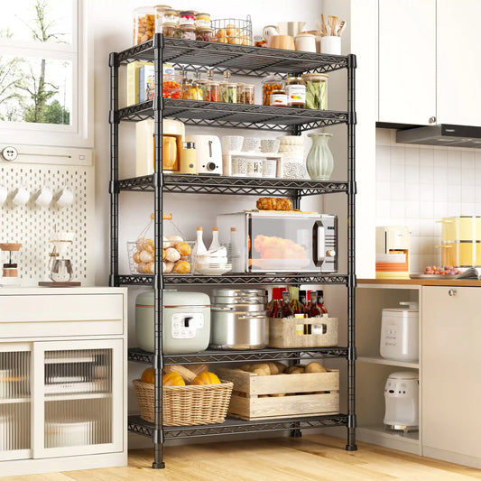Snhomee 6 Tier Metal Wire Shelving, 1000 LBS Heavy Duty Storage Shelf, Adjustable Height Wire Rack, Multipurpose Organizer Shelves for Pantry, Closet, Garage, Outdoor Storage 2265