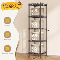 Snhomee 12" Narrow 5-Tier Wire Shelving Unit,Adjustable Storage Shelves, Wire Shelves Storage Rack Standing Bathroom Shelf,Metal Storage Rack for Kitchen Pantry Closet Laundry Dorm Office