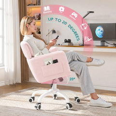 Snhomee Modern Adjustable Office Chair with Wheels, Comfortable Desk Chair with Side Pocket, Skin-Friendly Upholstered Computer Chair for Home Office, Dorm Room Essentials