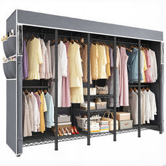 90.8 Inch Wide Commercial Clothing Rack - 1200 lb Heavy Duty Garment Rack with Zippered Dustproof Cover, Steel Frame Industrial Storage System for Retail/Warehouse/Home, Lockable Wheels & Anti-Tip Design-Home Storage > Clothes Rack-Black-snhomee
