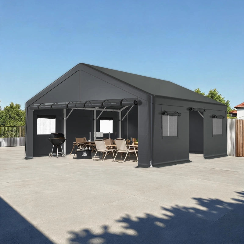 The flexible structure works as a vehicle and party shelter, giving you one covered space for everyday use and weekend gatherings.