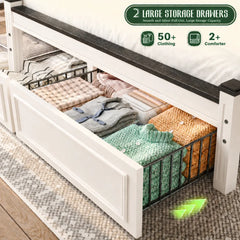 Snhomee Wood Platform Bed Frame with 2 Storage Drawers, 51.25" Tall Headboard, Farmhouse Panel Design, Reinforced Slat Support, 900 lbs Capacity, Noise-Free, No Box Spring Needed