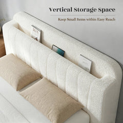 Snhomee Cloud Bed Frame with Storage Headboard & LED Lights,Easy Assembly,No Box Spring Needed