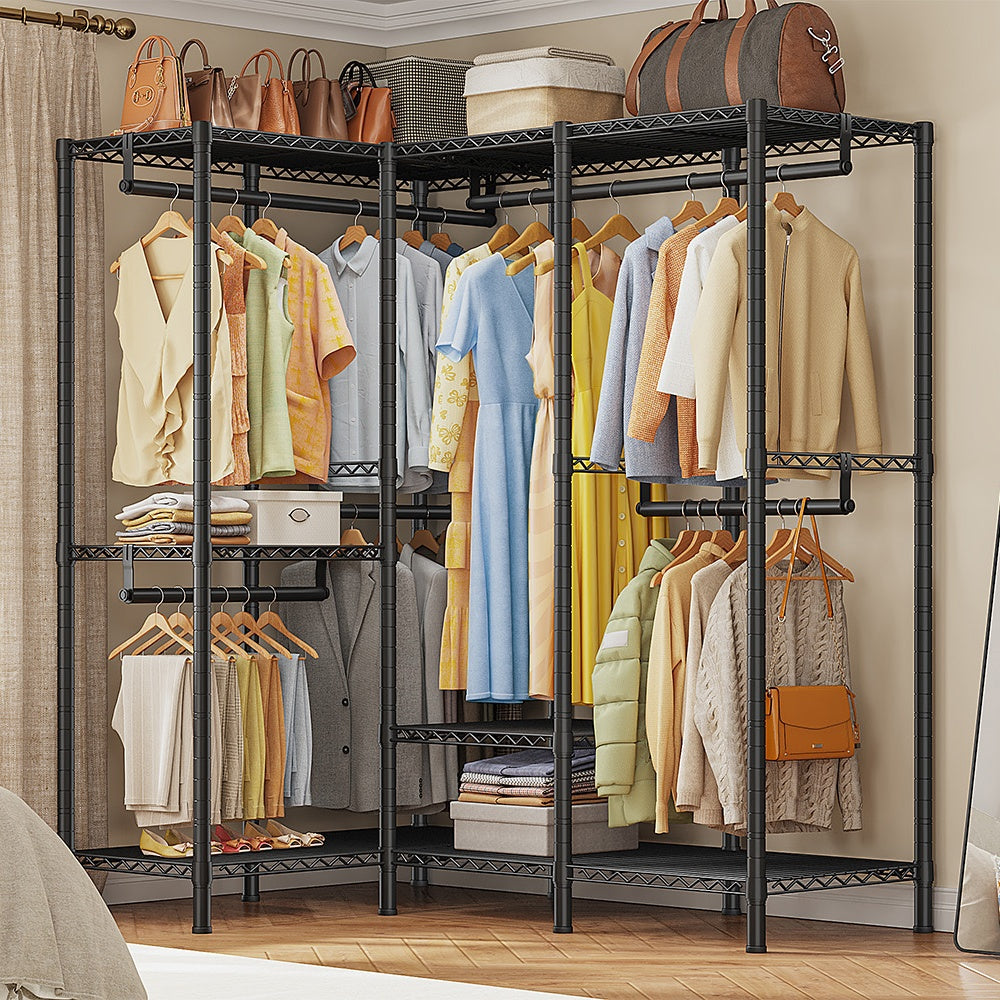 Snhomee 77"H 1150LBS Heavy Duty Clothes Rack With Shelves ,Adjustable Closet Organizer Hanging, Commercial-Grade Metal Frame, Multi-Configurable for Closet/Dorm