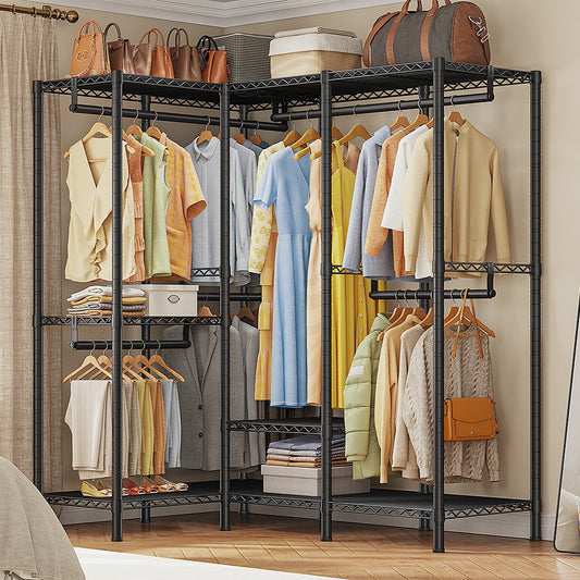 Snhomee 77"H 1150LBS Heavy Duty Freestanding Portable Closet Organizer,Clothes Hanging Rack With Shelves,Garment Rack,Adjustable&Sturdy