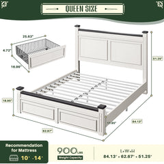 Snhomee Bed Frame with 51.25" H Headboard and Storage Drawers, Modern Bed Frame with Storage ,NO Noise, No Box Spring Needed, White