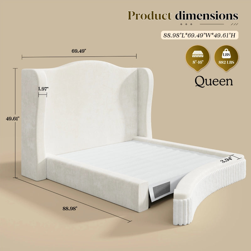 Designed for an 8–16 inch mattress, this Queen platform bed accommodates different mattress heights while maintaining a secure fit.