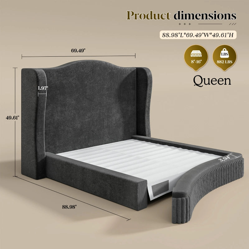 Designed with an extra-tall headboard, this Queen Bed Frame with Tall Headboard provides a comfortable backrest for reading, relaxing, or watching TV in bed.