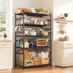 Snhomee 36" W Storage Shelves with Hooks, Heavy Duty Garage Shelving Unit with Leveling Feet, Easy Assembly Shelving Unit for Pantry, Kitchen, Laundry Room