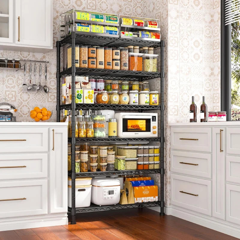 Snhomee 6-Tier Metal Shelving Unit,21.5"W Metal Wire Rack,1000LBS Heavy Duty Wire Shelving with Anti-Tipping Kit, No Tools Needed,Adjustable Storage Shelves for Kitchen Pantry Closet