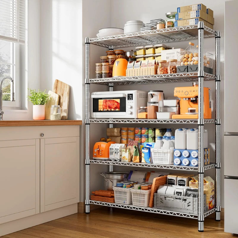 Snhomee 5 Tier Metal Shelving Storage Shelves, 5-Tier 1200LBS Adjustable Metal Shelves,Shelving Unit for Kitchen, Pantry, Laundry Room, Warehouse, Office