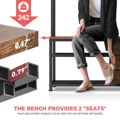 Snhomee Hall Tree Coat Rack Freestanding with Bench&Shoe Storage,with 12 Hooks for Entryway