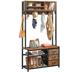 Snhomee Hall Tree Coat Rack Freestanding with Bench&Shoe Storage,with 12 Hooks for Entryway