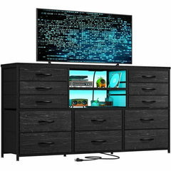 55 Inch TV Stand with 12 Drawers - Modern Bedroom TV Dresser, Heavy-Duty Storage Cabinet for Living Room, Espresso Brown Finish-Dresser TV Stand-49.2''L*11.8W''*35.4''H-Black-snhomee