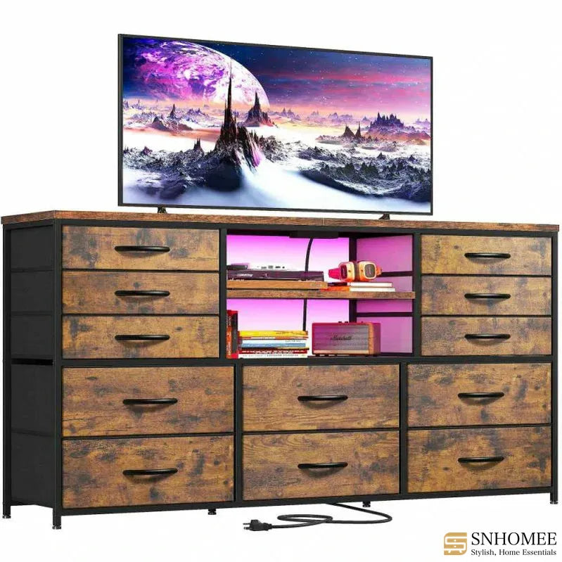 55 Inch TV Stand with 12 Drawers - Modern Bedroom TV Dresser, Heavy-Duty Storage Cabinet for Living Room, Espresso Brown Finish-Dresser TV Stand-49.2''L*11.8W''*35.4''H-Brown-snhomee
