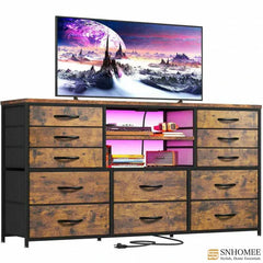 55 Inch TV Stand with 12 Drawers - Modern Bedroom TV Dresser, Heavy-Duty Storage Cabinet for Living Room, Espresso Brown Finish-Dresser TV Stand-49.2''L*11.8W''*35.4''H-Brown-snhomee