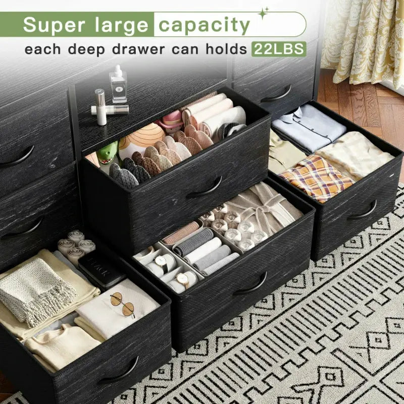 Raybee Wide Dresser TV Stand with 8 Drawers-Furniture > Console Table-39.4" L x 11.8" W x29.7" H-Black-snhomee