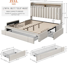 Snhomee Heavy Duty Platform Bed Frame with Storage Drawers - Silent 1200LB Capacity, No Box Spring Needed, Upholstered Headboard