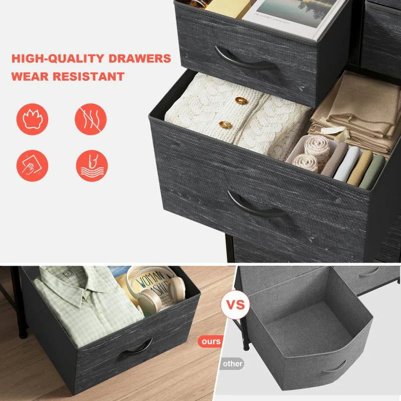 Dresser for Bedroom with 15 Drawers, Sturdy Metal Frame & Wood Top, Top Large Fabric Chest of Drawers, Closet, Livingroom-Furniture > Dresser-37.8"W x 11.8"D x 52.4"H-Black-snhomee
