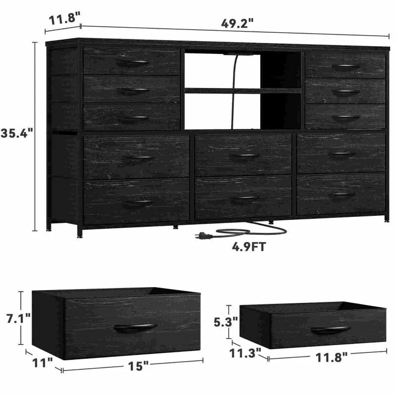 55 Inch TV Stand with 12 Drawers - Modern Bedroom TV Dresser, Heavy-Duty Storage Cabinet for Living Room, Espresso Brown Finish-Dresser TV Stand-49.2''L*11.8W''*35.4''H-Black-snhomee