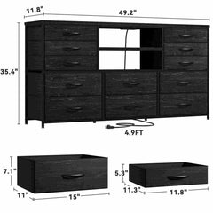 55 Inch TV Stand with 12 Drawers - Modern Bedroom TV Dresser, Heavy-Duty Storage Cabinet for Living Room, Espresso Brown Finish-Dresser TV Stand-49.2''L*11.8W''*35.4''H-Black-snhomee