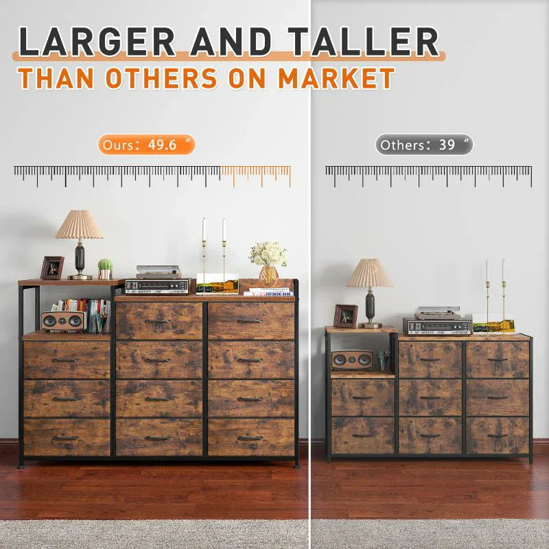 Snhomee 11-Drawer Dresser with Shelves Wide Bedroom Storage Cabinet & TV Stand with Wood Top and Metal Frame Brown Snhomee 11-Drawer Dresser with Shelves Wide Bedroom Storage Cabinet & TV Stand with Wood Top and Metal Frame Brown