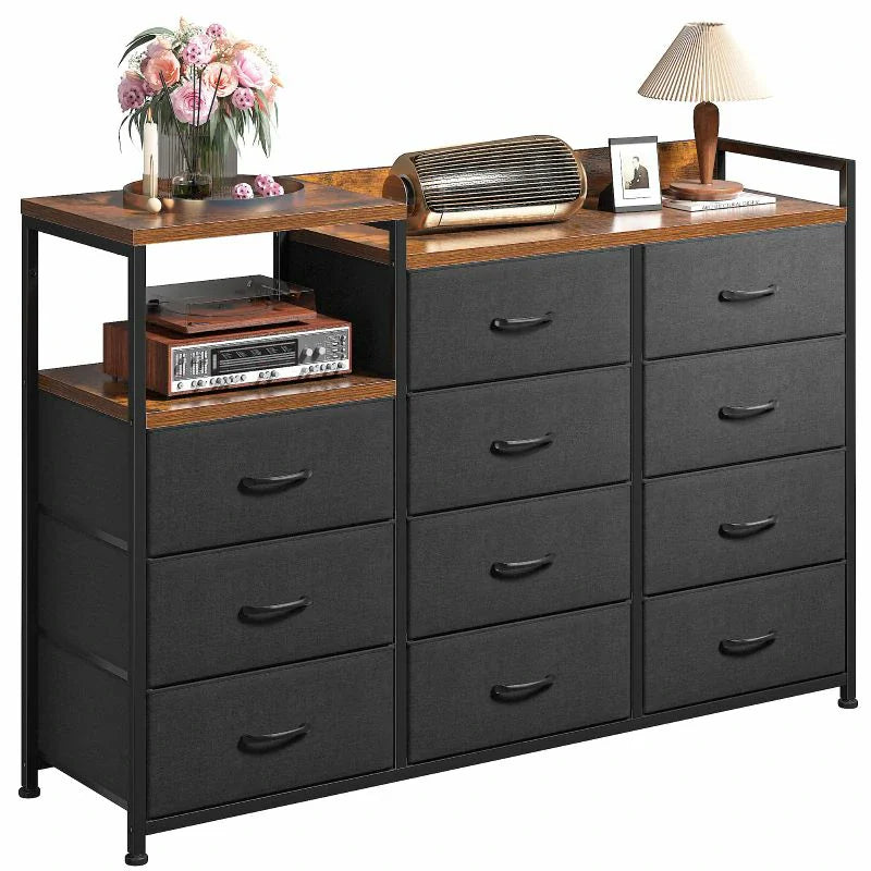 Snhomee 11-Drawer Dresser with Shelves Wide Bedroom Storage Cabinet & TV Stand with Wood Top and Metal Frame Grey Snhomee 11-Drawer Dresser with Shelves Wide Bedroom Storage Cabinet & TV Stand with Wood Top and Metal Frame Grey