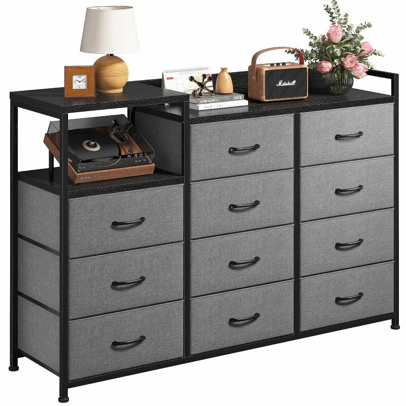 Snhomee 11-Drawer Dresser with Shelves Wide Bedroom Storage Cabinet & TV Stand with Wood Top and Metal Frame Grey Snhomee 11-Drawer Dresser with Shelves Wide Bedroom Storage Cabinet & TV Stand with Wood Top and Metal Frame Grey