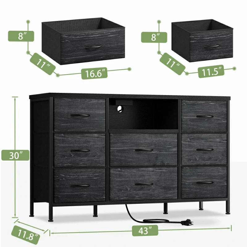 Raybee Wide Dresser TV Stand with 8 Drawers-Furniture > Console Table-39.4" L x 11.8" W x29.7" H-Black-snhomee