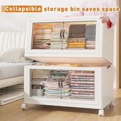 Storage Bins with Lids, Collapsible and Stackable Storage Bins on Wheels Space-Saving & Easy to Use