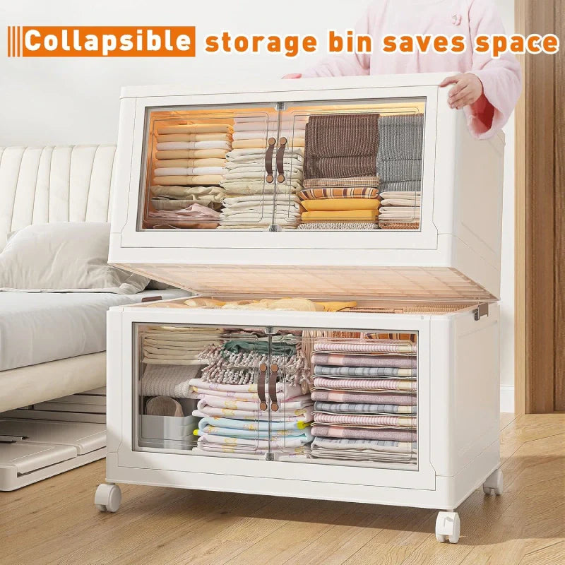 Storage Bins with Lids, Collapsible and Stackable Storage Bins on Wheels Space-Saving & Easy to Use