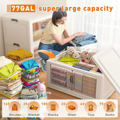 Storage Bins with Lids, Collapsible and Stackable Storage Bins on Wheels Space-Saving & Easy to Use