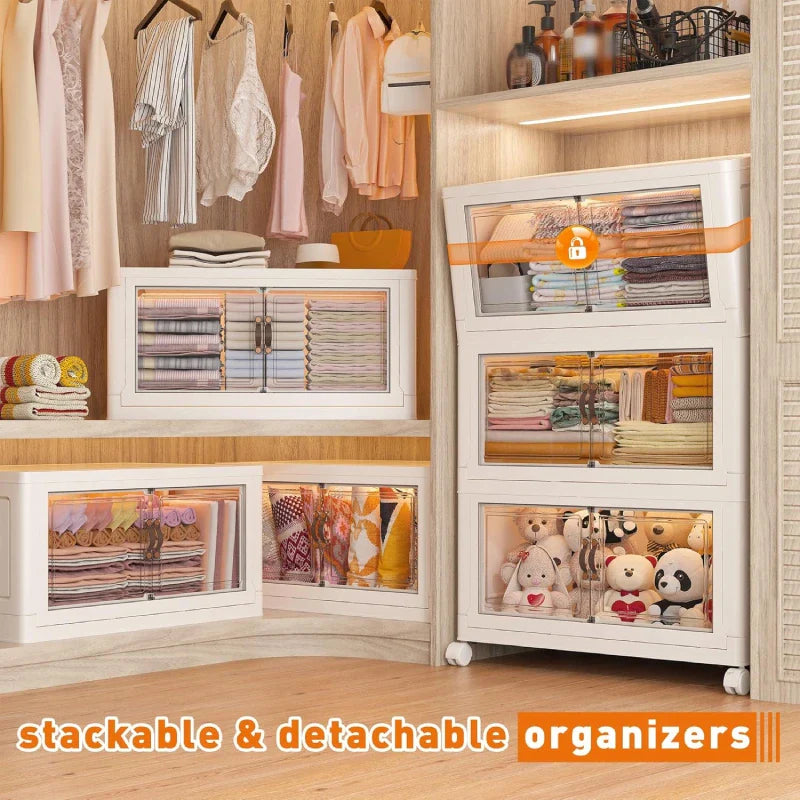 Storage Bins with Lids, Collapsible and Stackable Storage Bins on Wheels Space-Saving & Easy to Use