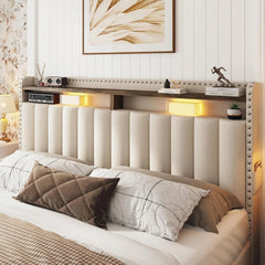 Snhomee Heavy Duty Platform Bed Frame with Storage Drawers - Silent 1200LB Capacity, No Box Spring Needed, Upholstered Headboard