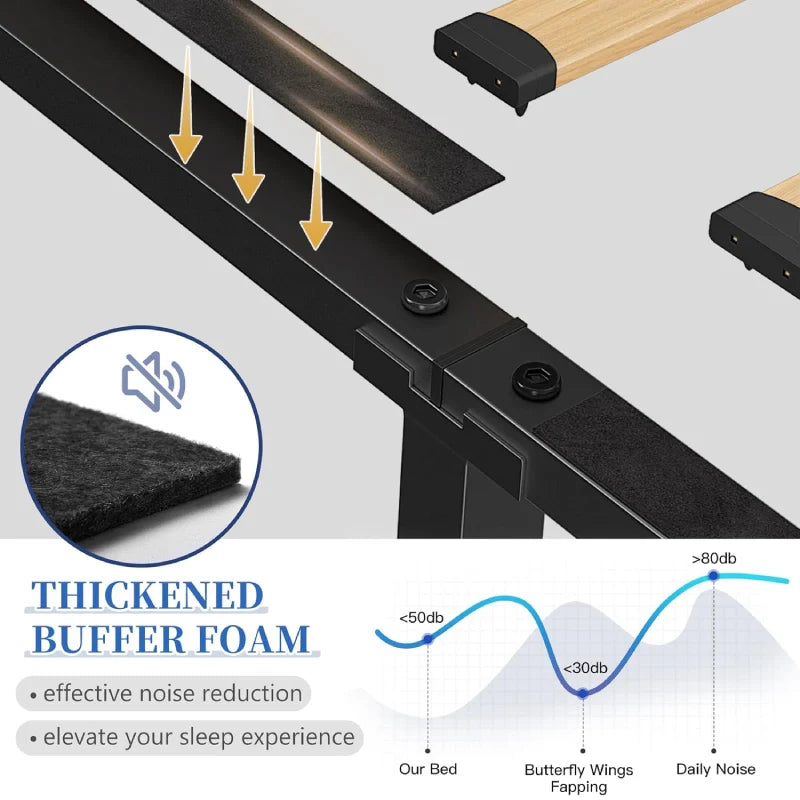Snhomee Heavy Duty Platform Bed Frame with Storage Drawers - Silent 1200LB Capacity, No Box Spring Needed, Upholstered Headboard